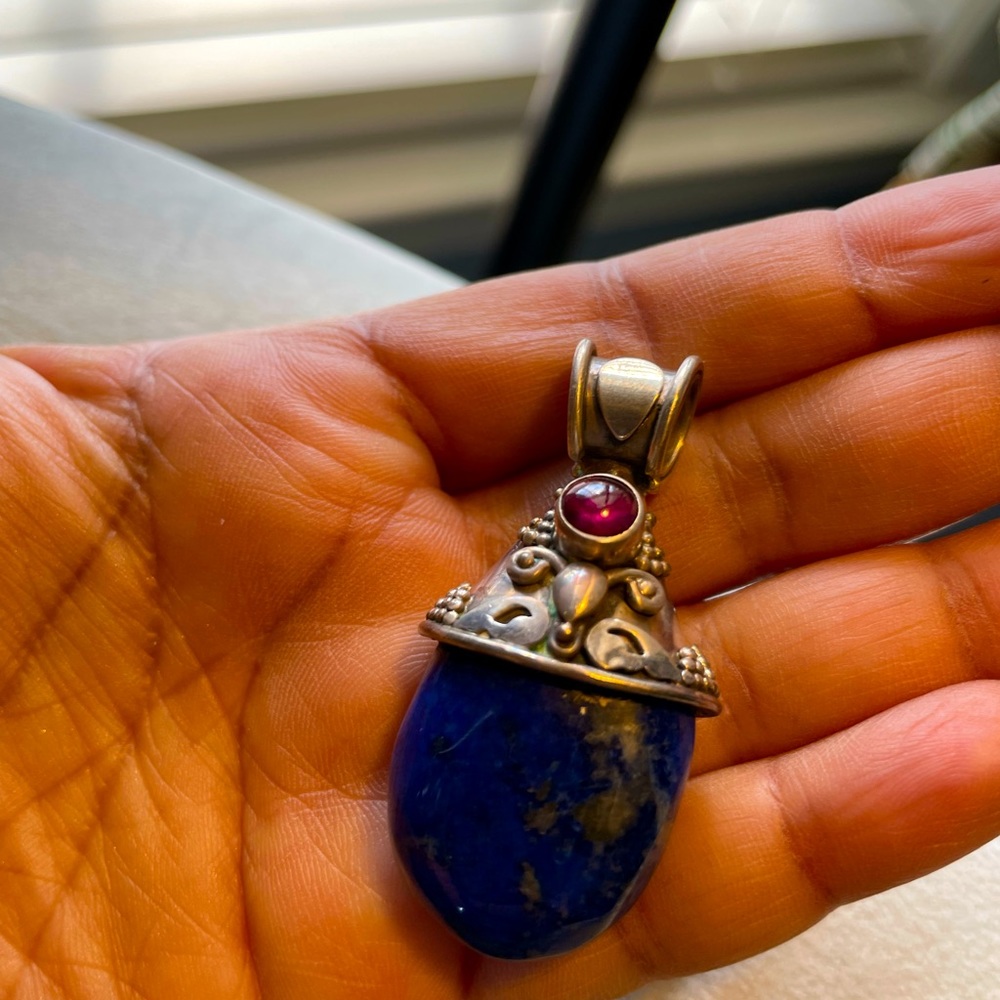 Lapis And Ruby Pendent On Oxidized Silver - image 3